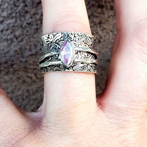 New Pink Topaz 925 Silver Spinner Meditation Ring. - Picture 11 of 13